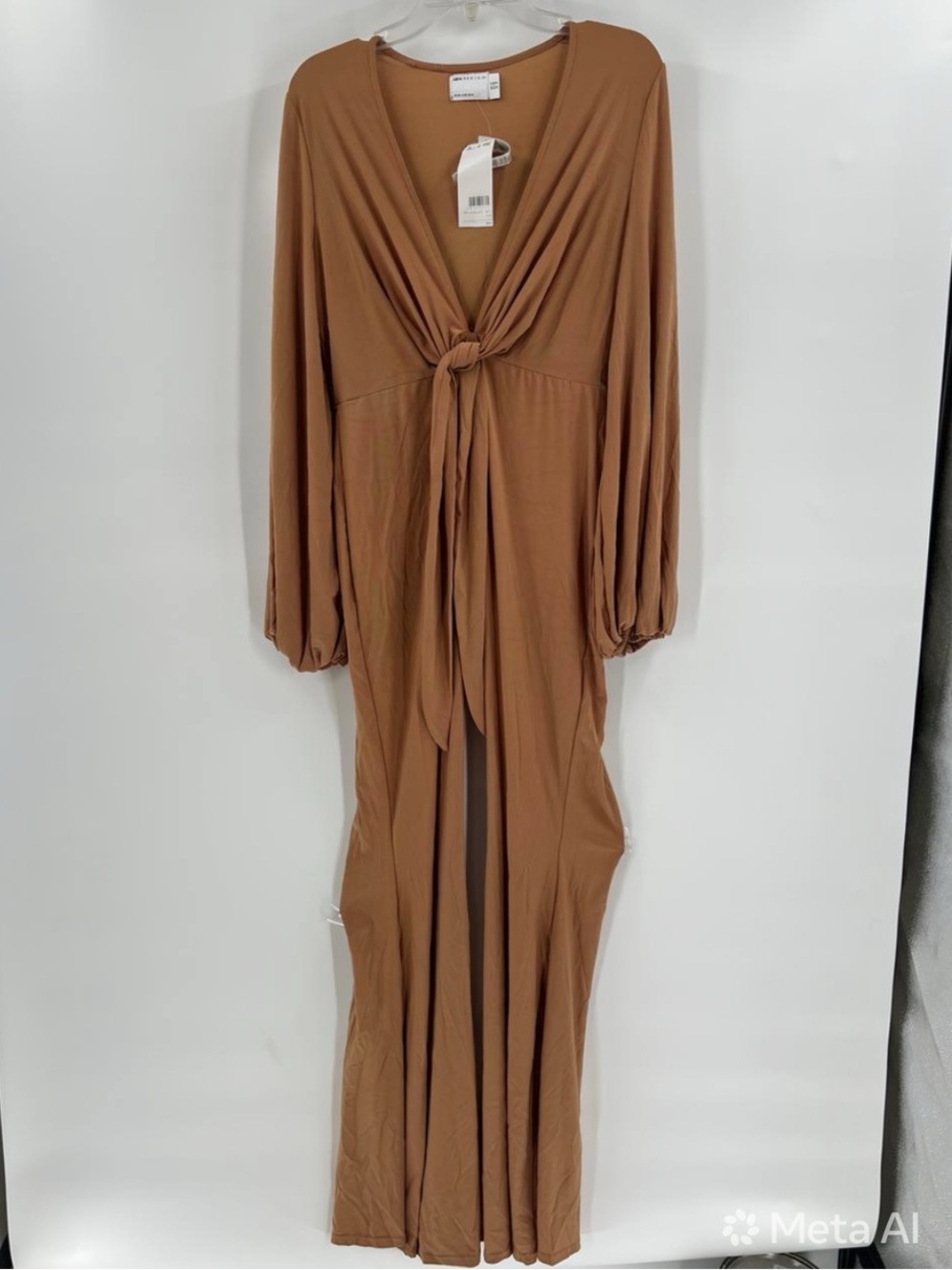 ASOS DESIGN Knot Front Balloon Sleeve Jumpsuit Camel Tan NWT US 10